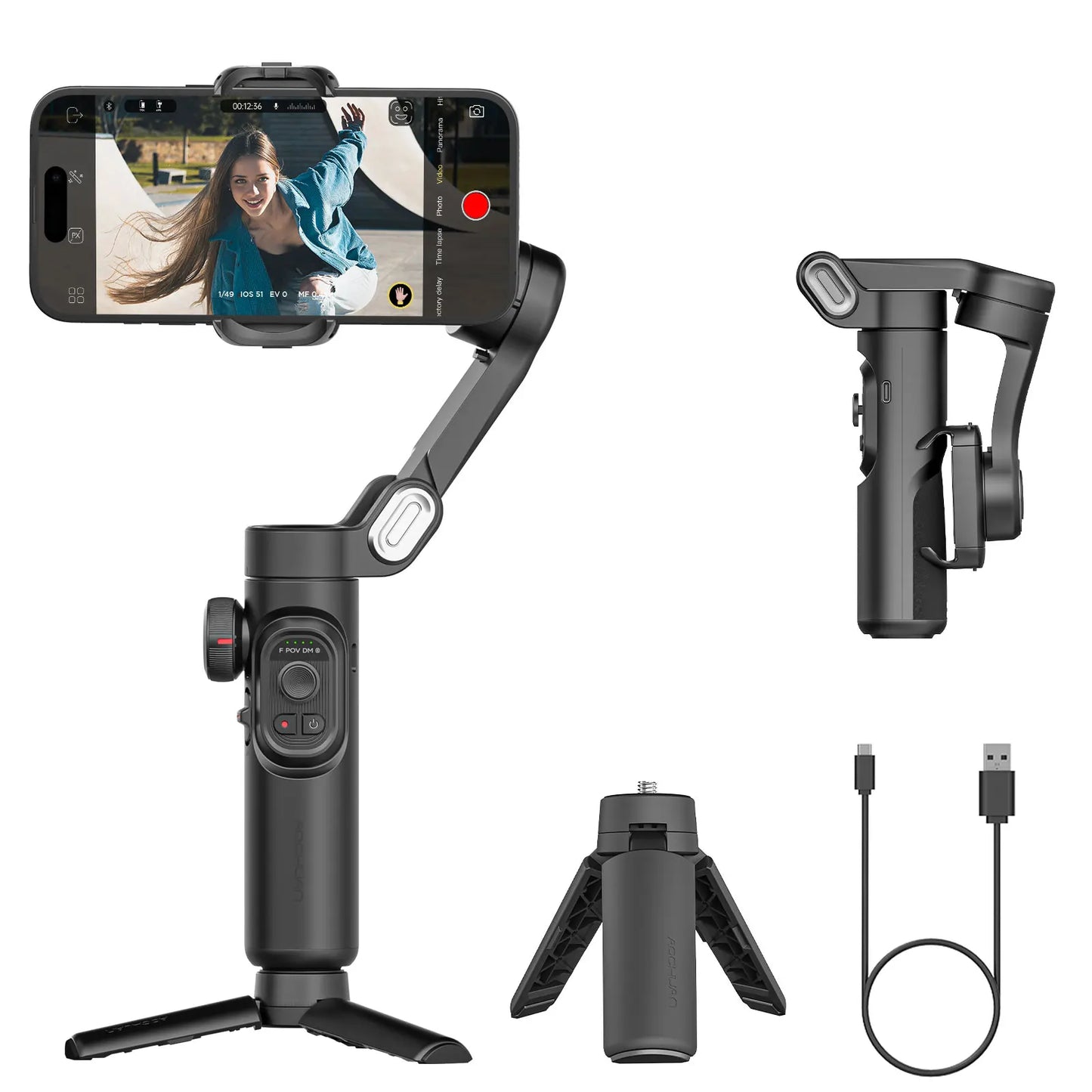 AOCHUAN Smart XE Kit Gimbal Stabilizer for Smartphone iPhone Video Recording Magnetic Fill Light 3-Axis Foldable Android Gimble