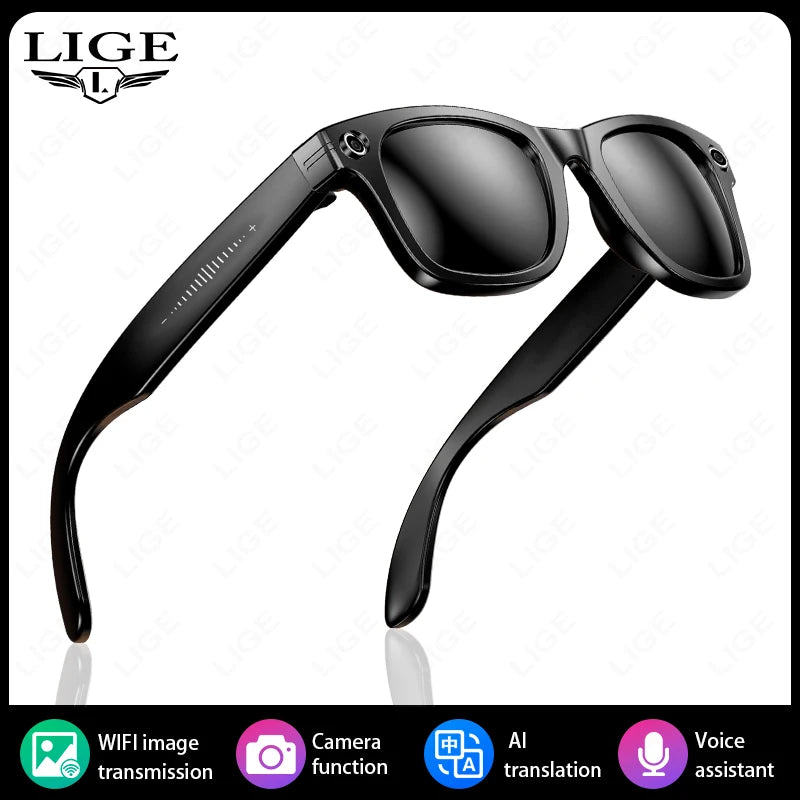 LIGE New Camera SunGlasses 800w Pixel Camera Recording Noise Reduction Ai Recognition Translation Anti Blue Light Smart Glasses