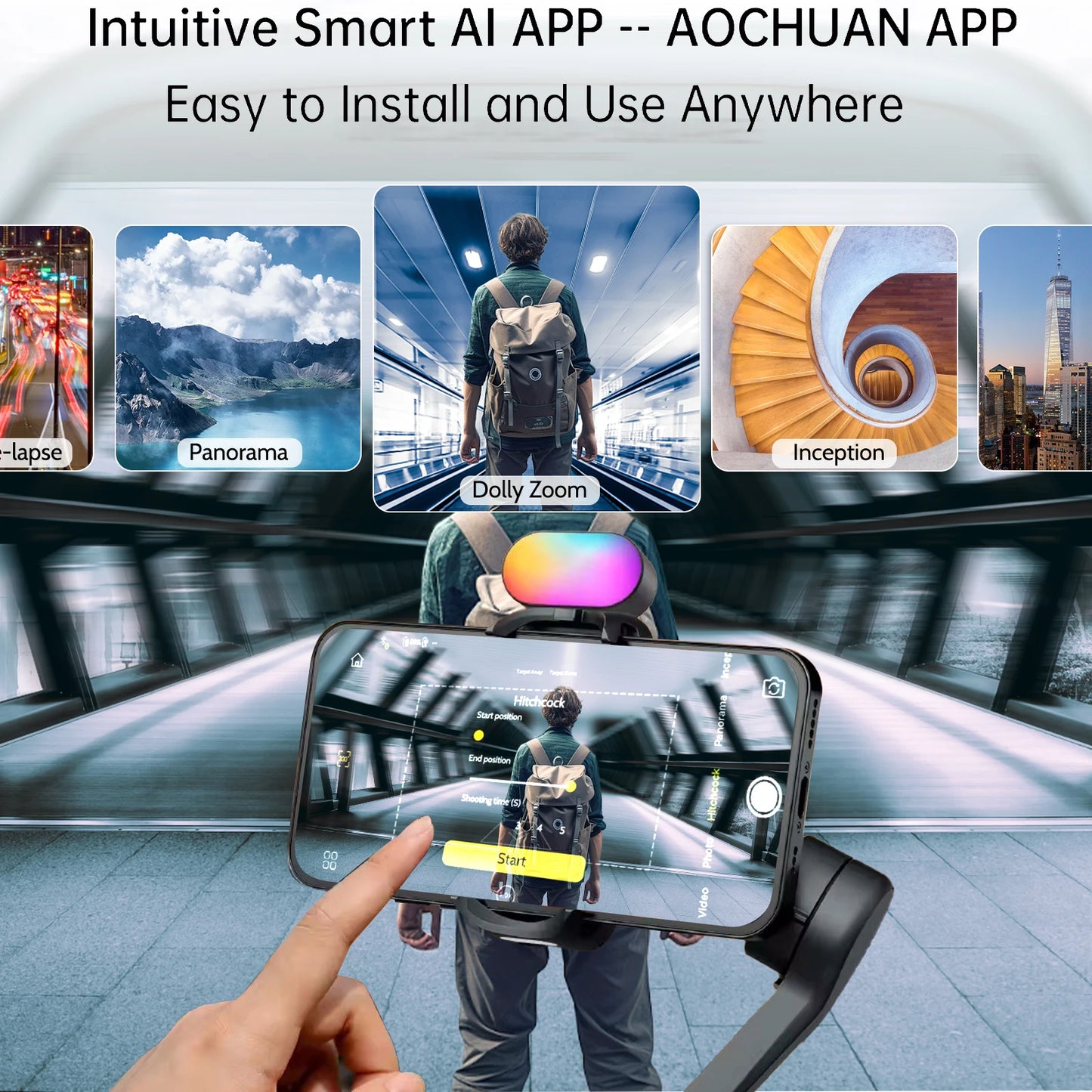 AOCHUAN Smart XE Kit Gimbal Stabilizer for Smartphone iPhone Video Recording Magnetic Fill Light 3-Axis Foldable Android Gimble