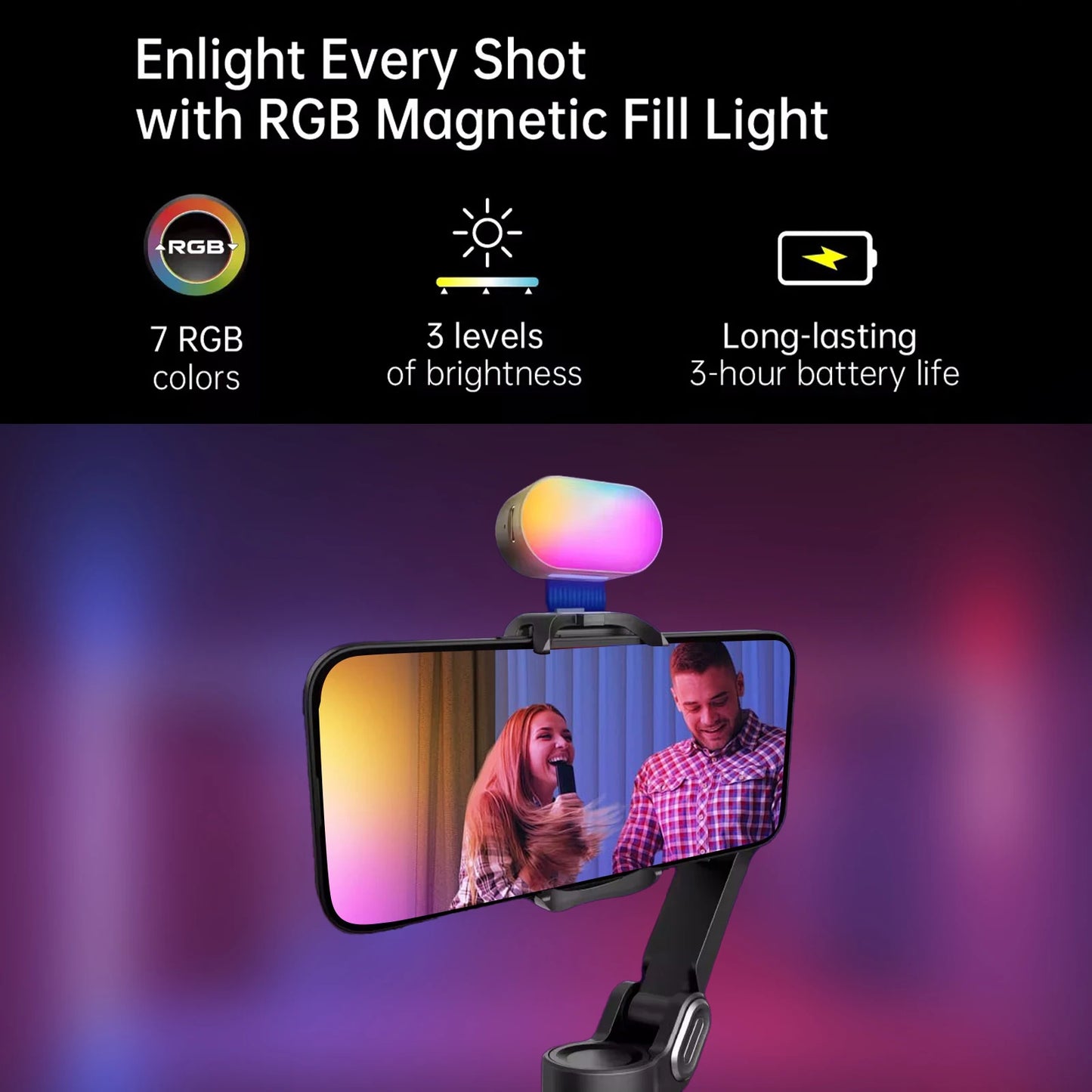 AOCHUAN Smart XE Kit Gimbal Stabilizer for Smartphone iPhone Video Recording Magnetic Fill Light 3-Axis Foldable Android Gimble