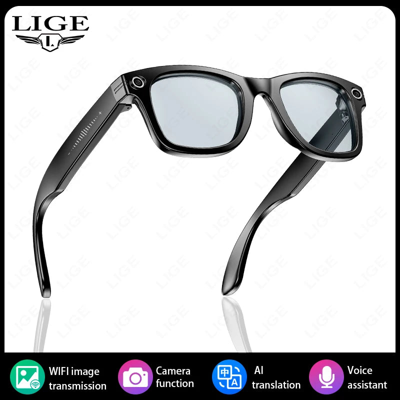 LIGE New Camera SunGlasses 800w Pixel Camera Recording Noise Reduction Ai Recognition Translation Anti Blue Light Smart Glasses