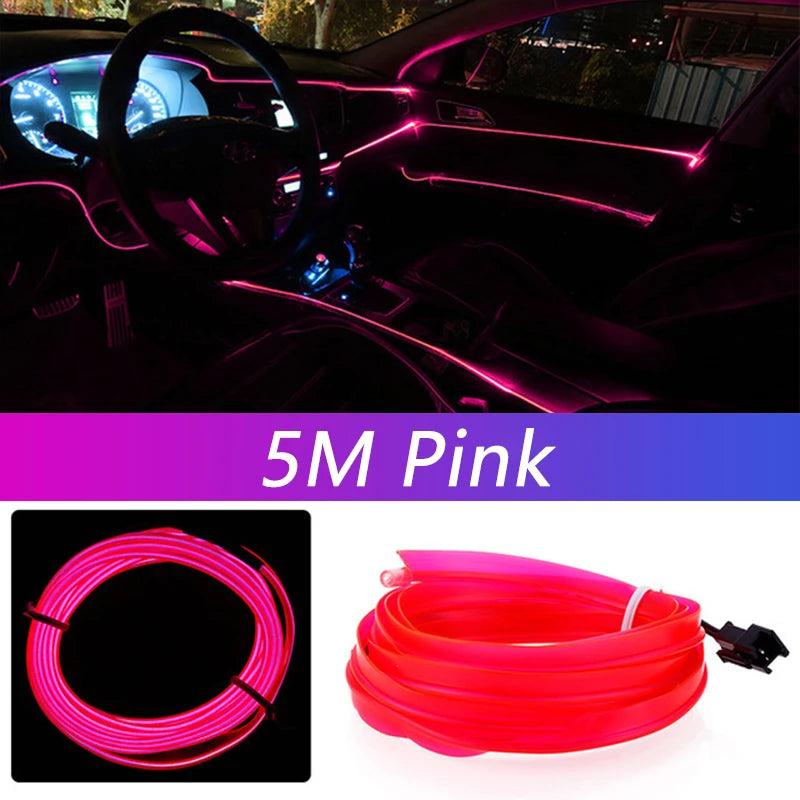 5M Car Interior Led Strip Light Neon EL Wiring Decorative Lamp For Auto DIY Flexible Ambient Light USB Party Atmosphere Diode