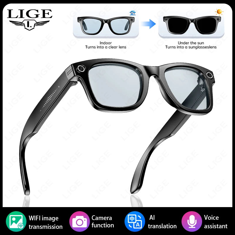 LIGE New Camera SunGlasses 800w Pixel Camera Recording Noise Reduction Ai Recognition Translation Anti Blue Light Smart Glasses