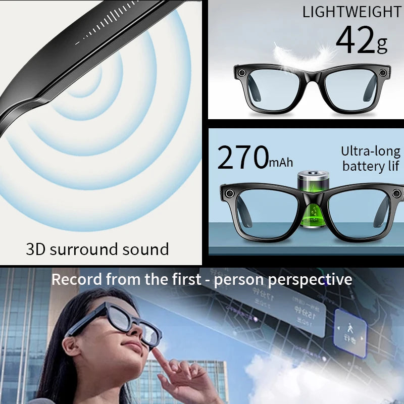 LIGE New Camera SunGlasses 800w Pixel Camera Recording Noise Reduction Ai Recognition Translation Anti Blue Light Smart Glasses